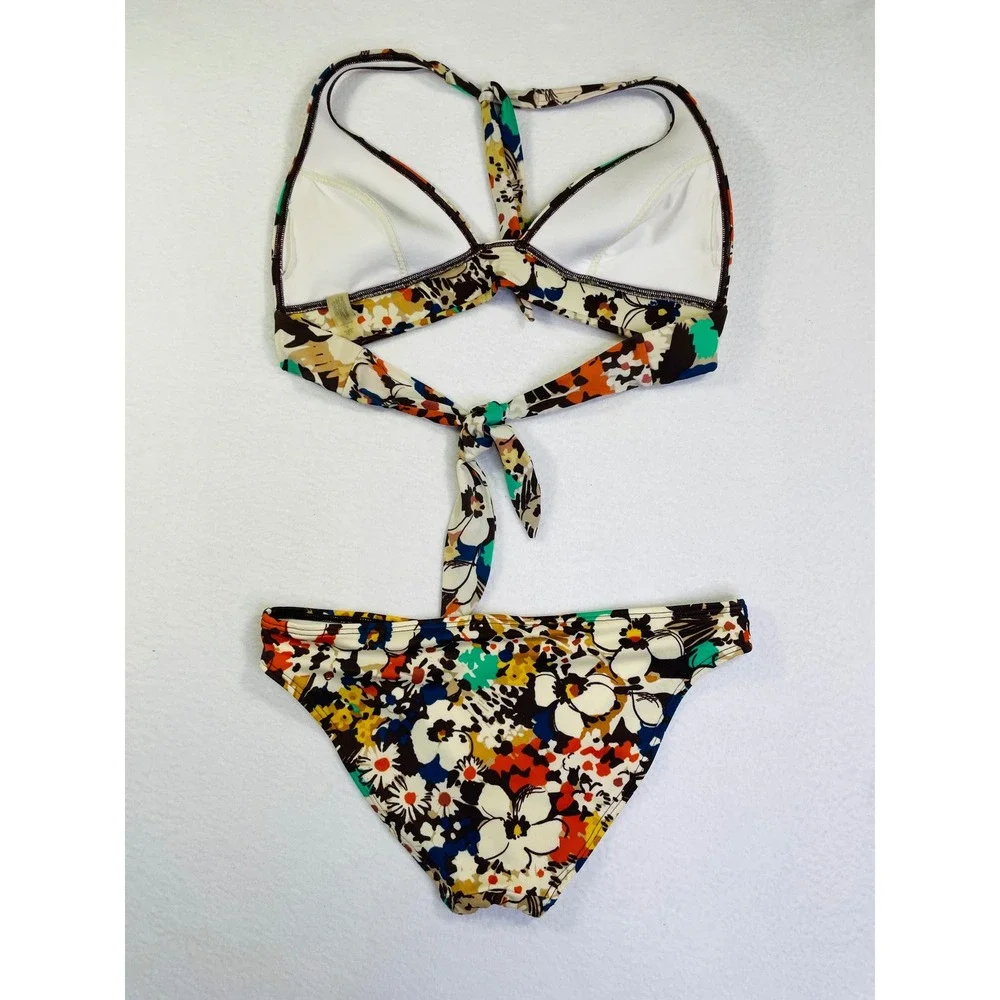 Victorias Secret Floral Bikini Set Hippie Halter T-Back Swimsuit Small Boho